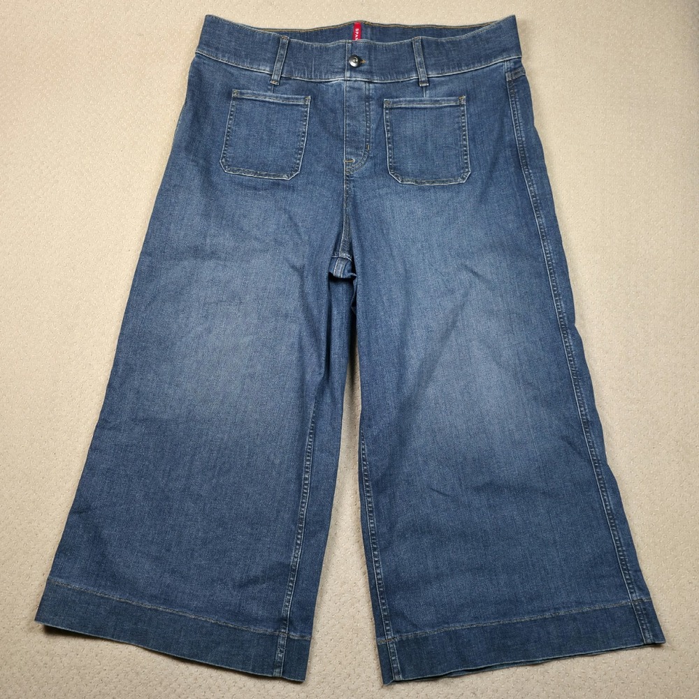 SPANX Wide-Leg Cropped Denim Jumpsuit Pants - Blue